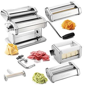Complete Pasta Maker Kit With Steel Roller, Cutter Attachments, Hand Crank And Cleaning Brush